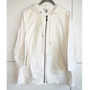 CJ Banks Lace Front Zip Up Sweatshirt Hoodie Cream Pockets
